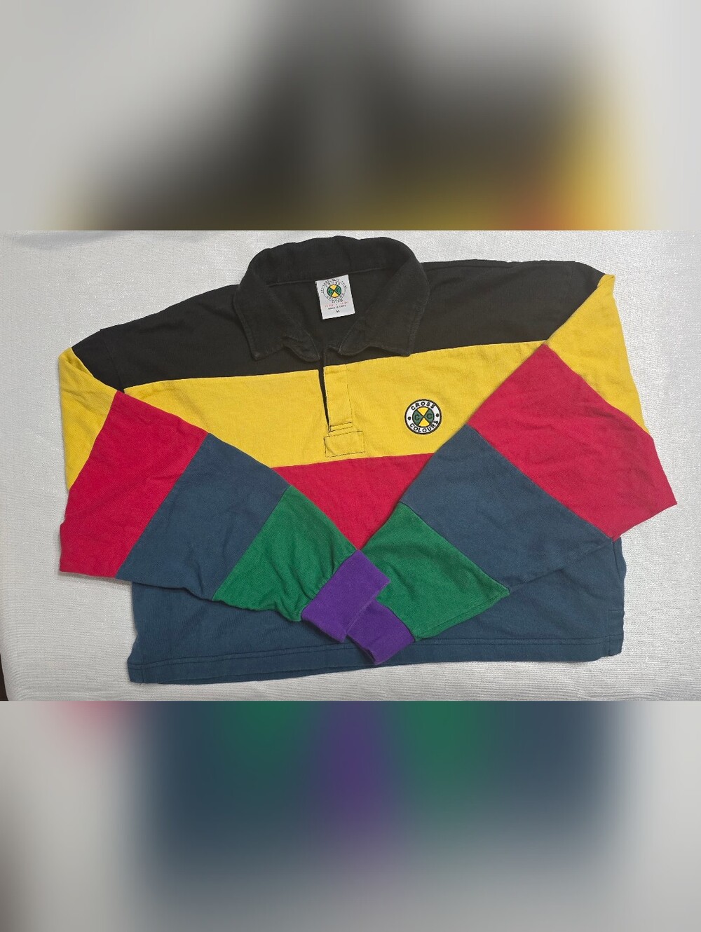 Vintage Cross Colours Crop Striped Panel Rugby Top